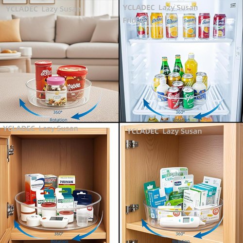 Lazy Susan 4-Pack Turntable Organizer - 11.5-Inch Clear Storage Bins for Kitchen & Bathroom