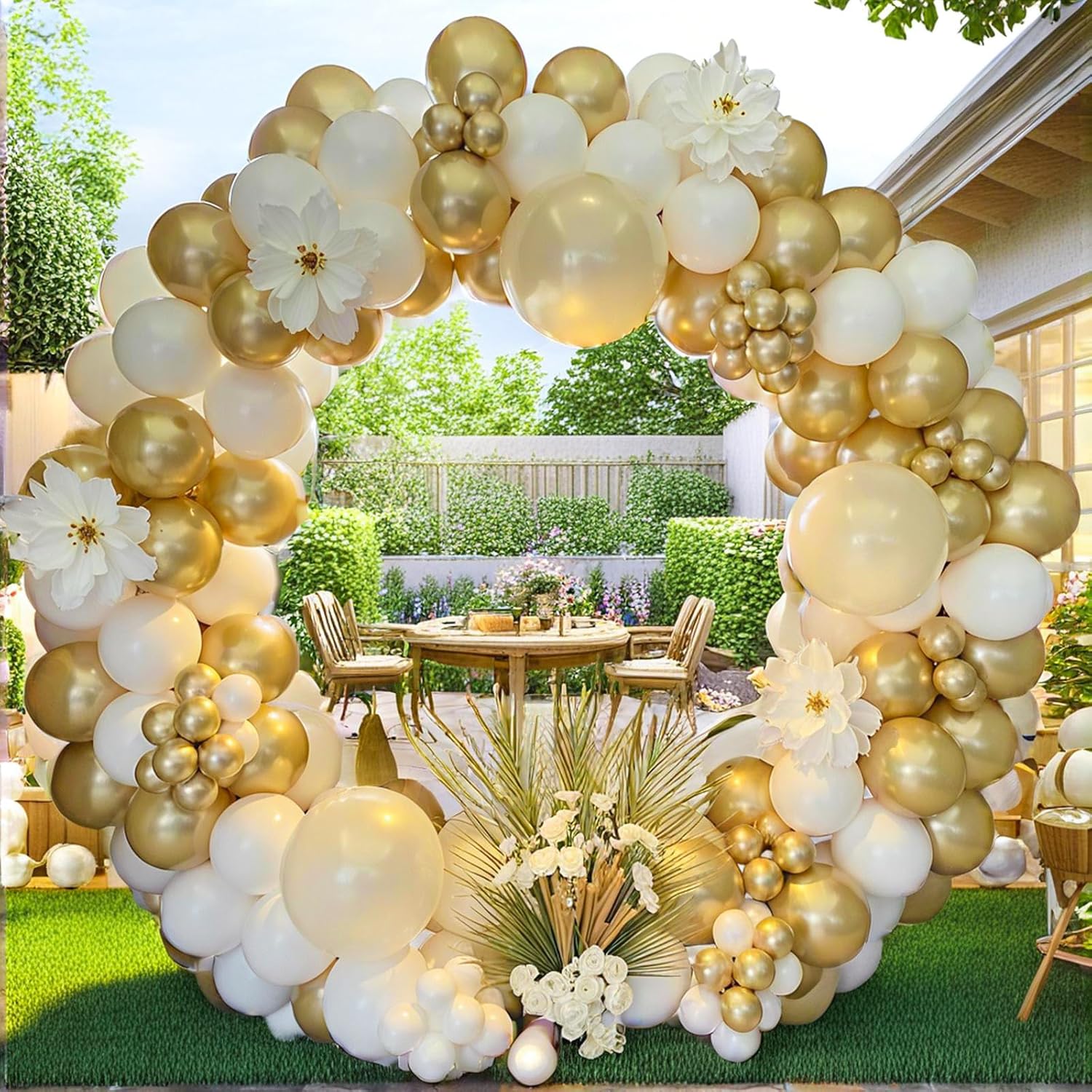PartyWoo Balloon Arch Kit - 152pcs White & Gold Balloons for Baby Showers, Weddings & Birthdays | 18", 12", 10", 5" Sizes