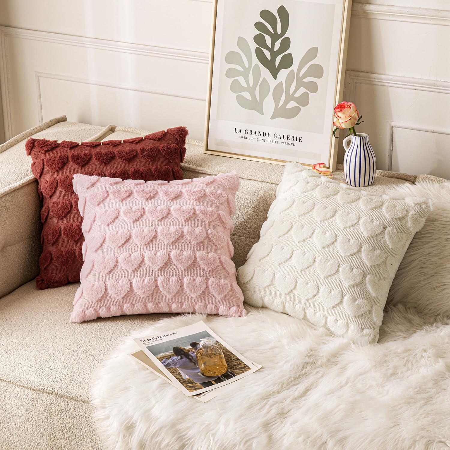 MIULEE Valentines Pillow Covers 18x18 Inch Set of 2 Valentines Day Light Pink Heart Love Decorative Cute Soft Plush Faux Fur Throw Pillows for Girl Bedroom Couch Sofa Holiday Home Decor
