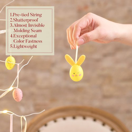 Valery Madelyn 35Pcs Easter Eggs Ornaments Tree Decorations, Pastel Pink Blue Plastic Easter Eggs Bulk Tree Ornaments, 1.2"-2.4" Shatterproof Decorative Hanging Egg for Spring Party Decor