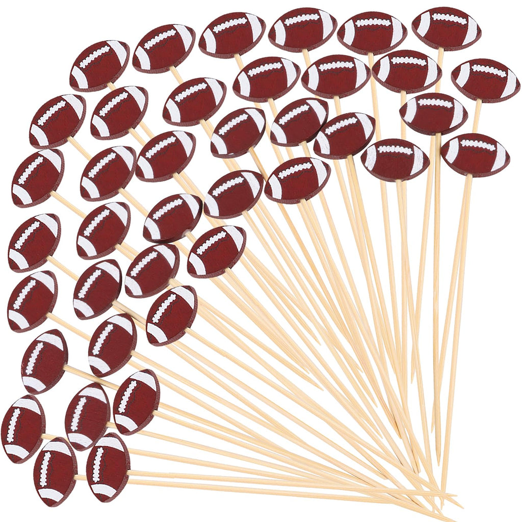 FOIMAS 120pcs Football Cocktail Picks,Football Cocktail Picks for Appetizers Fruit Food Cake Skewers Holiday Birthday Rugby Ball Themed Party Decorations