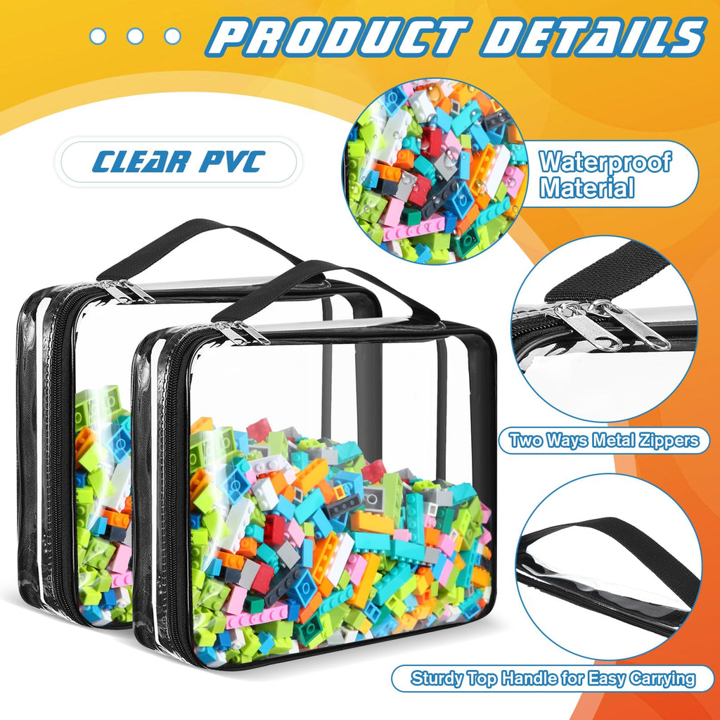 Sanwuta 12 Pcs Extra Large Toy Storage Bags 12.6 x 9 x 2.36 Inch Waterproof Toy Bags with Zipper Clear PVC Puzzles Organizing Container for Books Board Games Building Blocks Toiletry(Black)