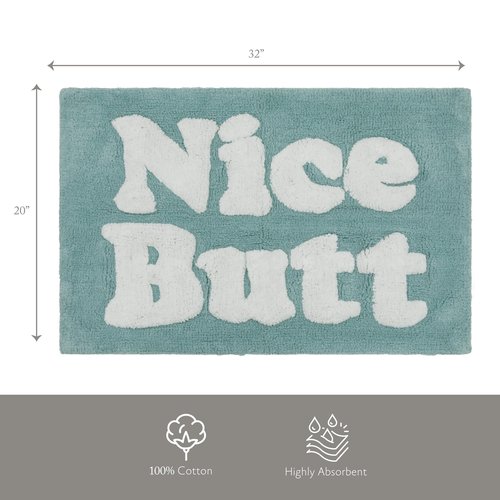 Jessica Simpson Cotton Bath Rug, Premium Overtufted Bathroom Rug, Machine Washable Decor, 20"x32", Nice Butt, Blue