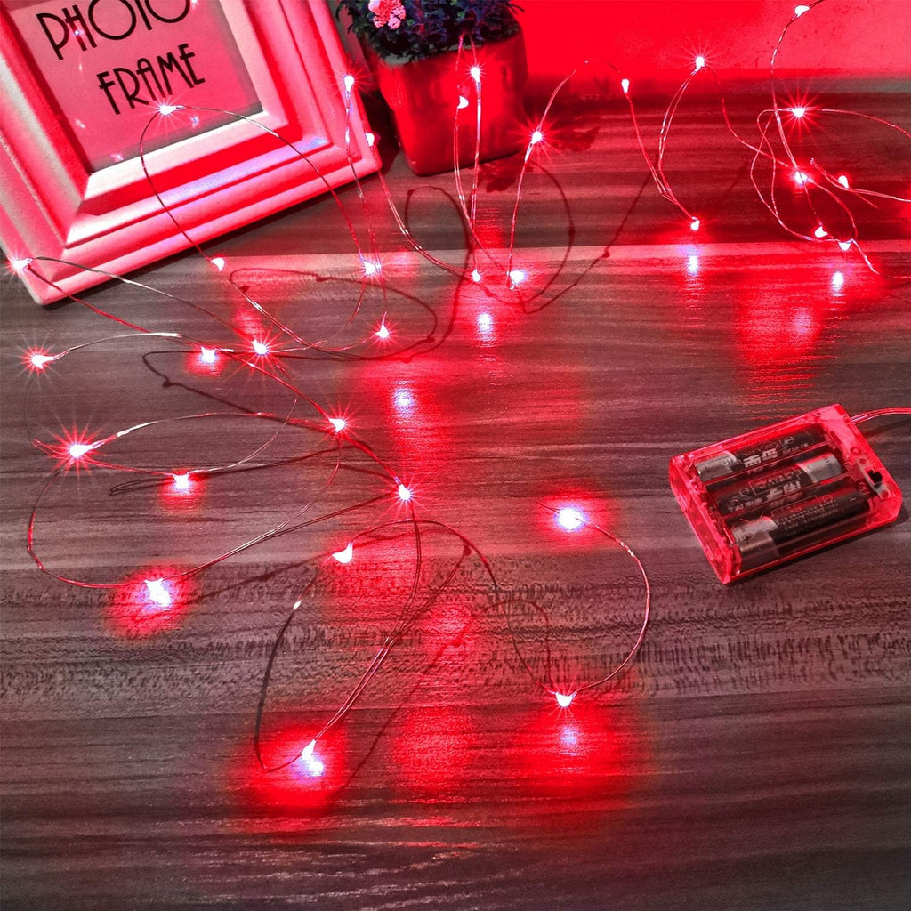 Ariceleo LED Fairy Lights - Battery Operated Copper Wire String Lights | 5m/16ft Red for Bedroom & Parties