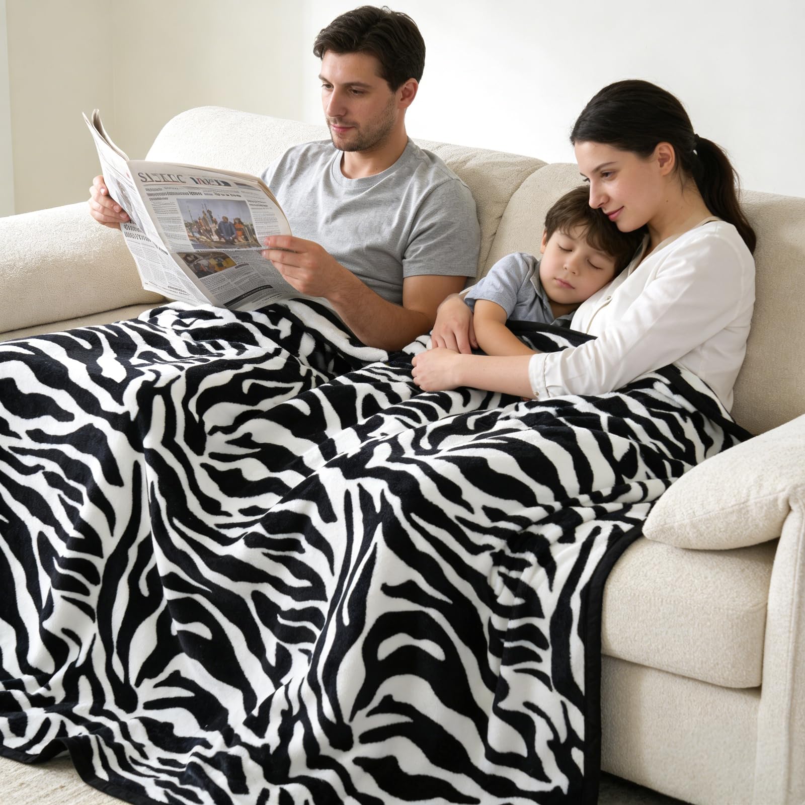 PU MEI Fuzzy Flannel Throw Blanket for Sofa, Couch, Bed, Black and White Zebra Print Blanket Animal - Lightweight Double Sided Cozy Super Soft Blankets, 50" x 60" inches