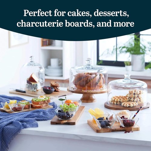 Libbey Acacia Wood Cake Stand - Footed Dessert Stand with Glass Dome Lid & Durable Ball Handle