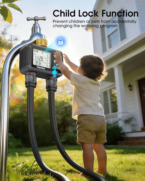 Insoma Water Timer - Brass Inlet & Outlet | 2-Zone Outdoor Hose Timer for Garden Irrigation