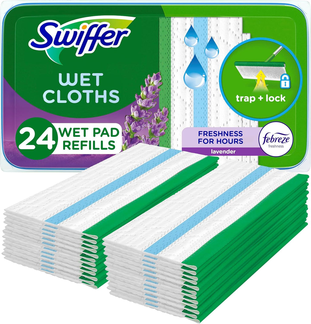 Swiffer Sweep + Mop Wet Pads Refill - All-Purpose Floor Cleaner for Dirt & Dust | Lavender, 24ct