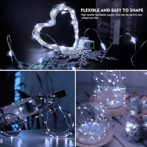AIKEI 12 Pack LED Fairy Lights - Waterproof Silver Wire String Lights for DIY Decor | 7 Feet, 20 LEDs