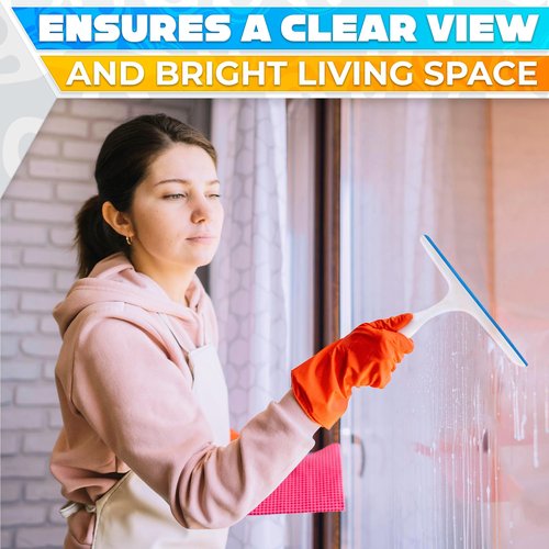 4Pcs 9.5” Hand Squeegee for Shower Glass - Durable Plastic Grip, Random Colors, Flexible Silicone Blade, Easy Hanging Hook, Lightweight Ergonomic Shower Squeegee for Glass Doors, Windows, and Tiles