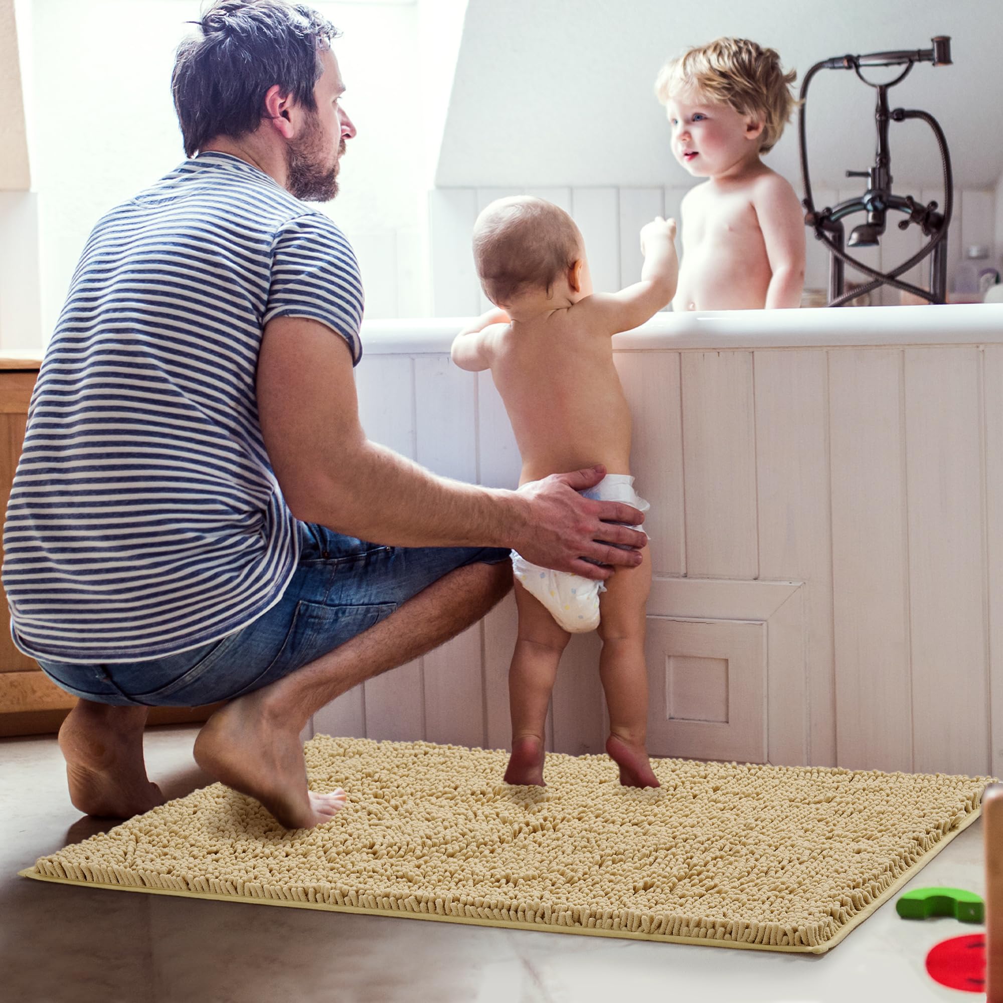 Deconovo Bath Mat 44x24 Inch Non-Slip, Ultra Absorbent, Machine Washable Microfiber Rug for Bathroom Floor, Hotel & Home Use – Oeko-TEX Certified, Quick Dry, Soft Plush Feel Red