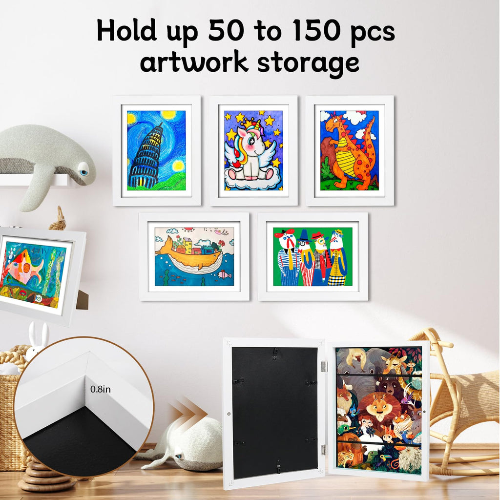 wesellcan 2Pack Kids Artwork Frames Changeable -Kids Art Frame,Kids Art Frames Front Opening Holds 150,8.5x11 White Rows Childrens Art Frame for Storage Kids Art,Picture Frame for Display Kid Art Work