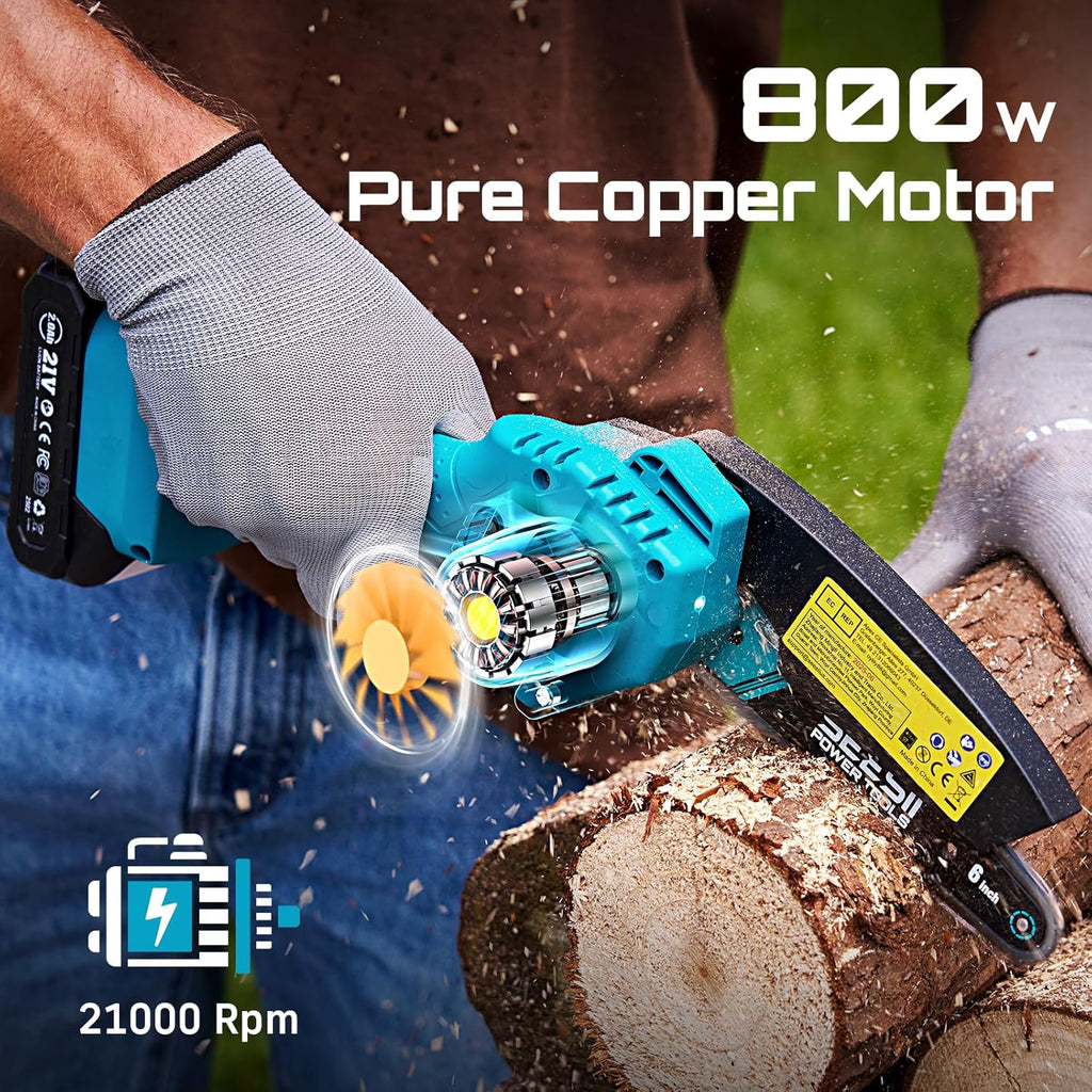 Seesii Mini Chainsaw - 6-Inch Cordless Electric Power Saw with 2 Batteries | Ideal for Tree Trimming & Wood Cutting