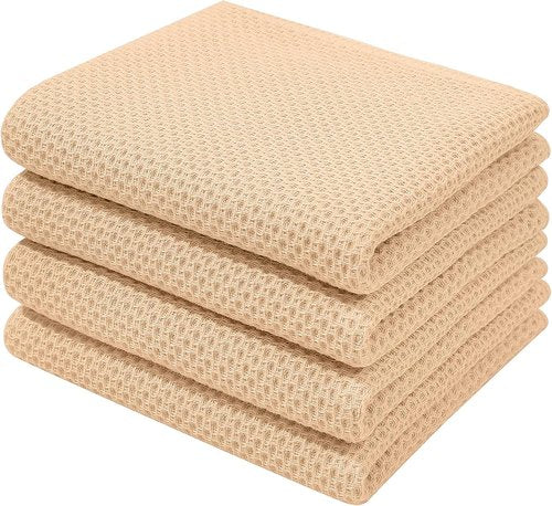 Homaxy 100% Cotton Waffle Weave Dish Towels - Ultra Soft & Absorbent, Quick Drying | 13 x 28 Inches, 4-Pack, Apricot