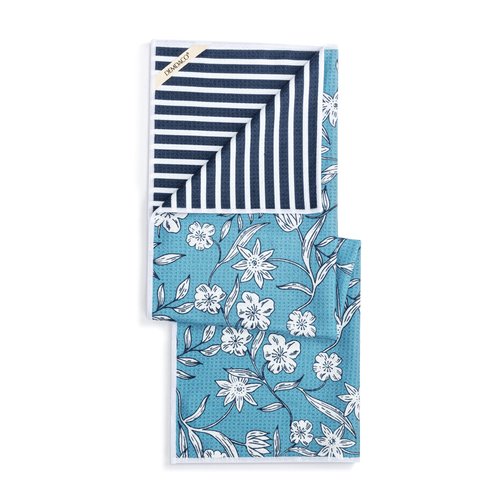 DEMDACO Absorbent Reversible Hand Dish Cloth, Decorative Tea Towel, 18 x 30 Inch Polyester, Floral and Stripes
