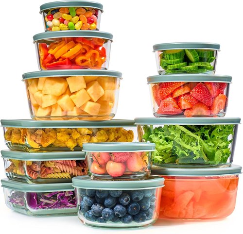Glass Food Storage Containers by [Brand Name] - 24pc Leakproof BPA-Free Set with Airtight Lids | Microwave & Dishwasher Safe