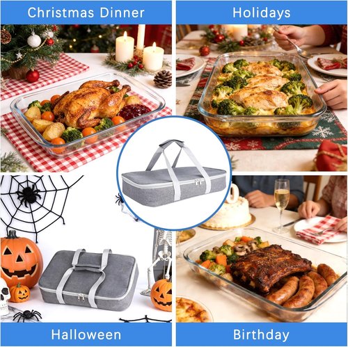 9x13 Glass Baking Dish With Lid - 3Qt Casserole Dish With Insulated Carrier Bag | Perfect For Potlucks & Picnics