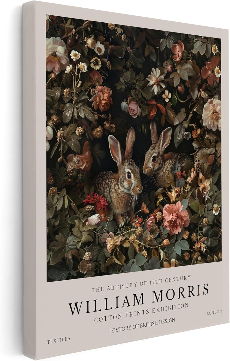 William Morris Canvas Print - Bunny Couple Rabbit Art - Botanical Floral Exhibition Design | Aesthetic Wall Decor in 8x10 to 30x40 Sizes