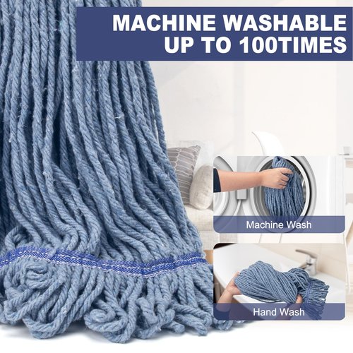 Commercial Industrial Mop for Floor Cleaning, 3 Extra Large Reusable Replacement Head with 59" Long Handle,Heavy Duty Looped-End String Wet Cotton Mop for House,Kitchen,Office,Garage,Tile Floor