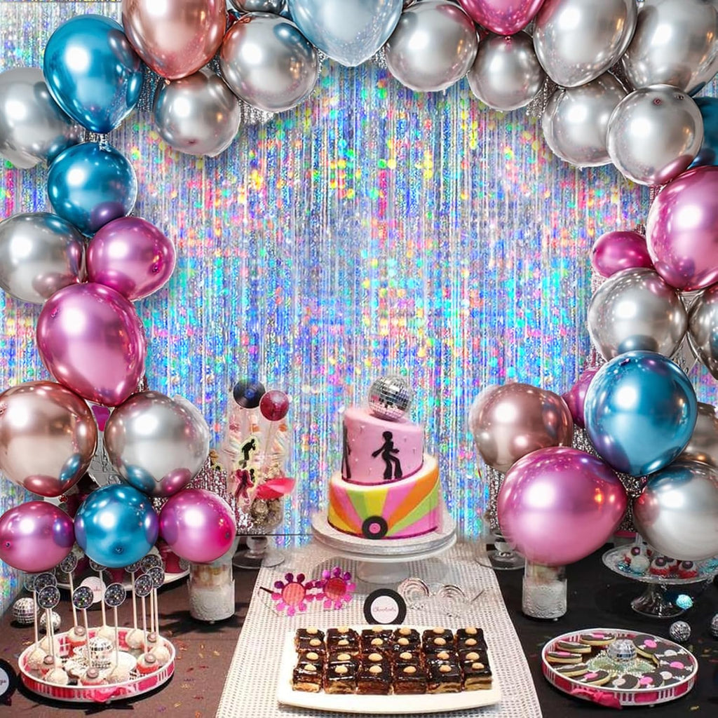 Silver Foil Fringe Curtain by [Brand Name] - 4 Pack Metallic Tinsel Backdrop for Parties & Events