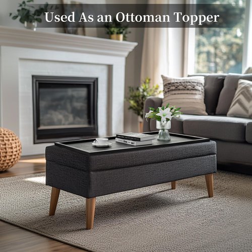 Hanobe Large Ottoman Serving Tray: Farmhouse Wood Decorative Coffee Table Trays for Home Decor Living Room for Black Long Kitchen Counter Topper