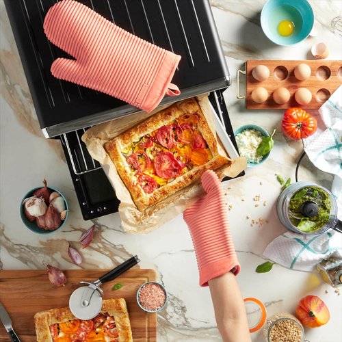 KitchenAid Ribbed Soft Silicone Oven Mitts - 2-Pack Set, 7.5"x13", Bird of Paradise Design