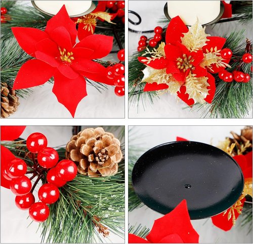 FORUP 26 Inch Christmas Centerpiece - Elegant Candle Holders with 3 Flameless Candles | Festive Table Decor