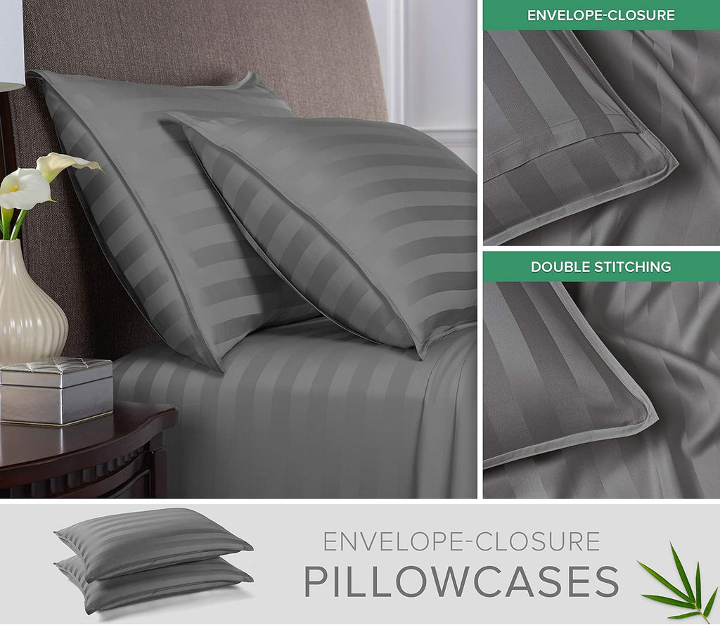 Pure Bamboo King Sheets - Luxuriously Soft & Cooling 100% Organic Viscose Bed Sheet Set | Jacquard Stone, 2-Year Quality Promise