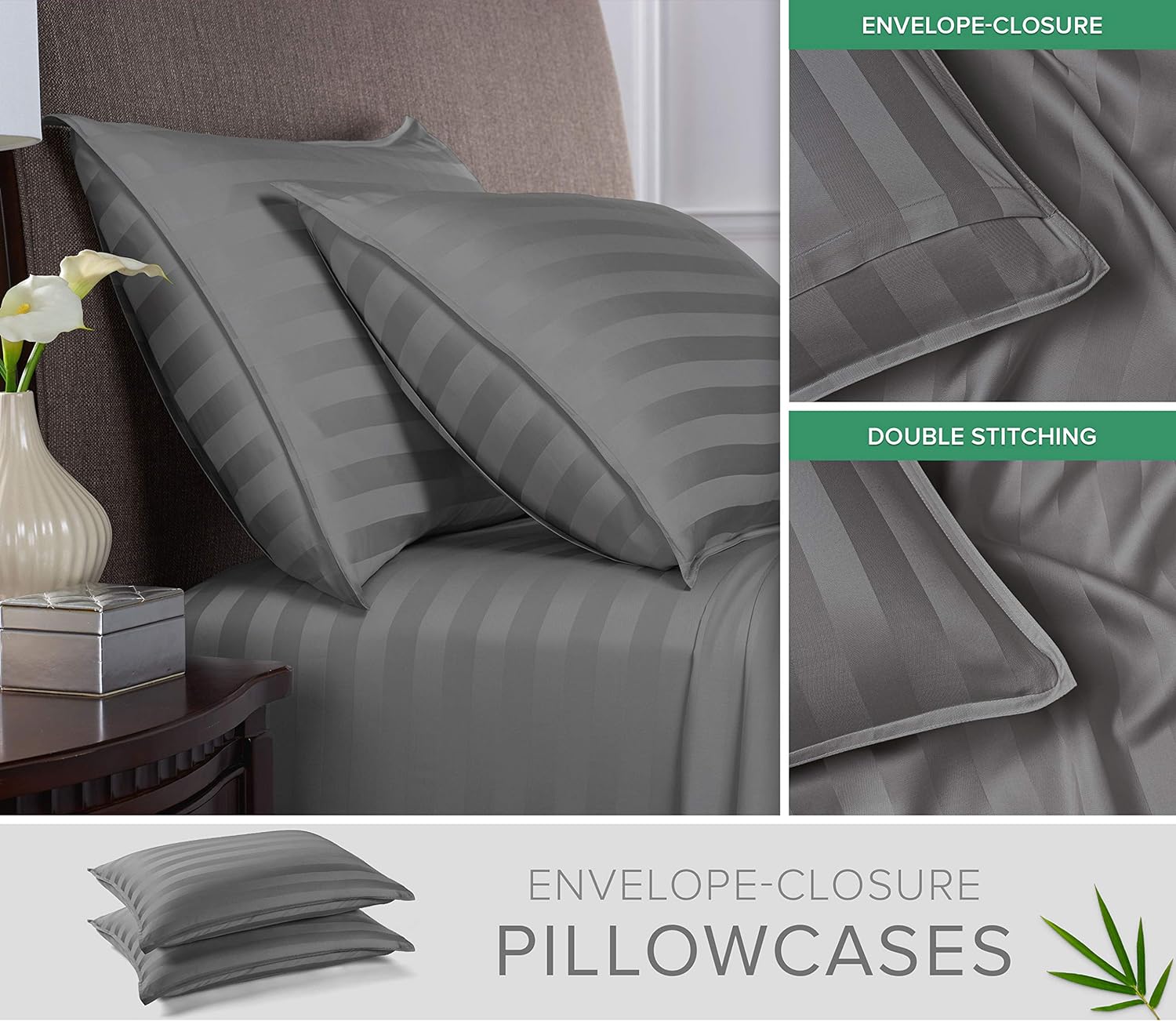 Pure Bamboo Twin Sheets - Luxuriously Soft 100% Organic Viscose Bed Sheet Set | Cooling Jacquard Stone