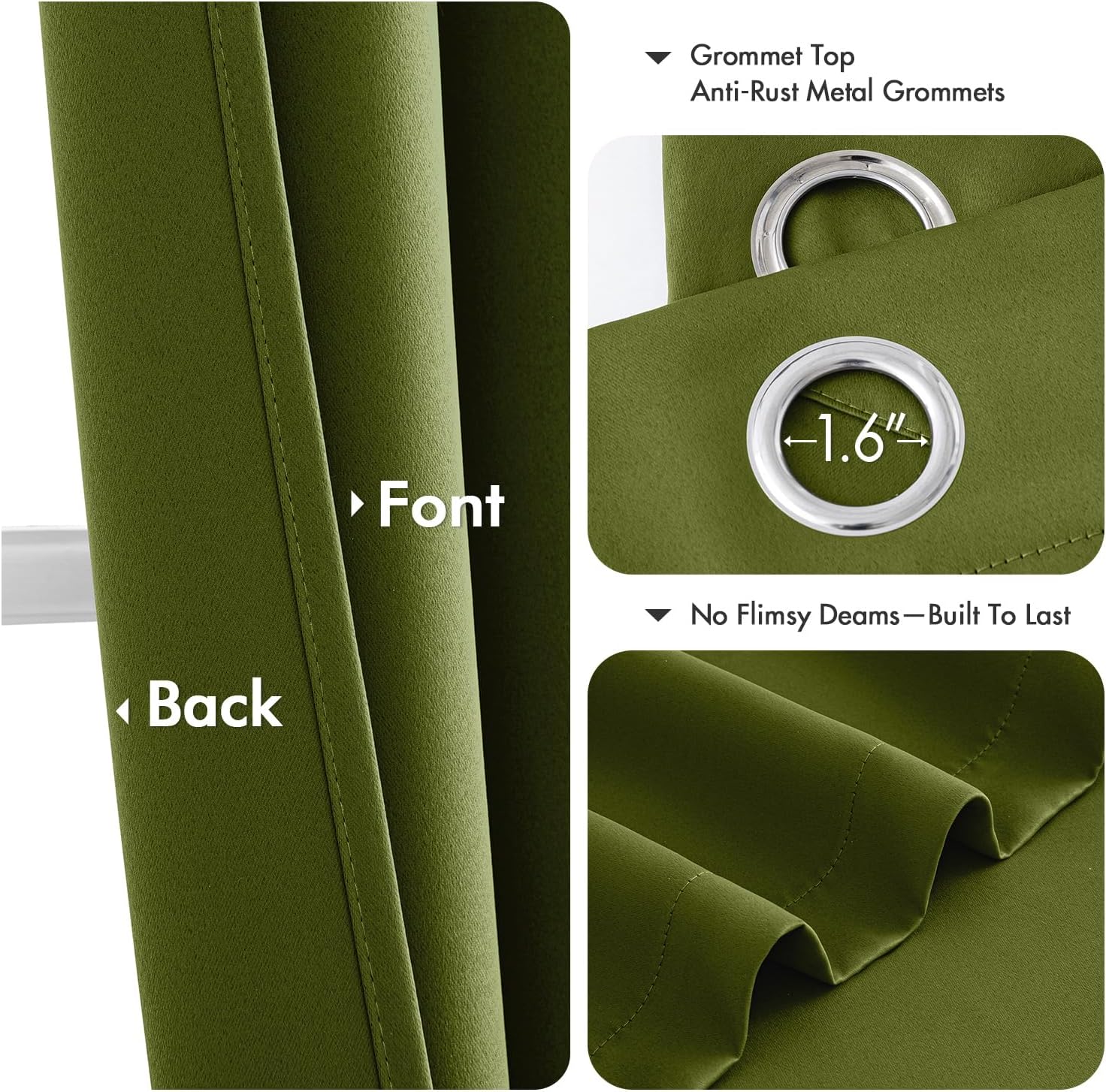 MIULEE Blackout Curtains - Light Olive Green Thermal Insulated Drapes | 84 Inches Long, 2 Panels