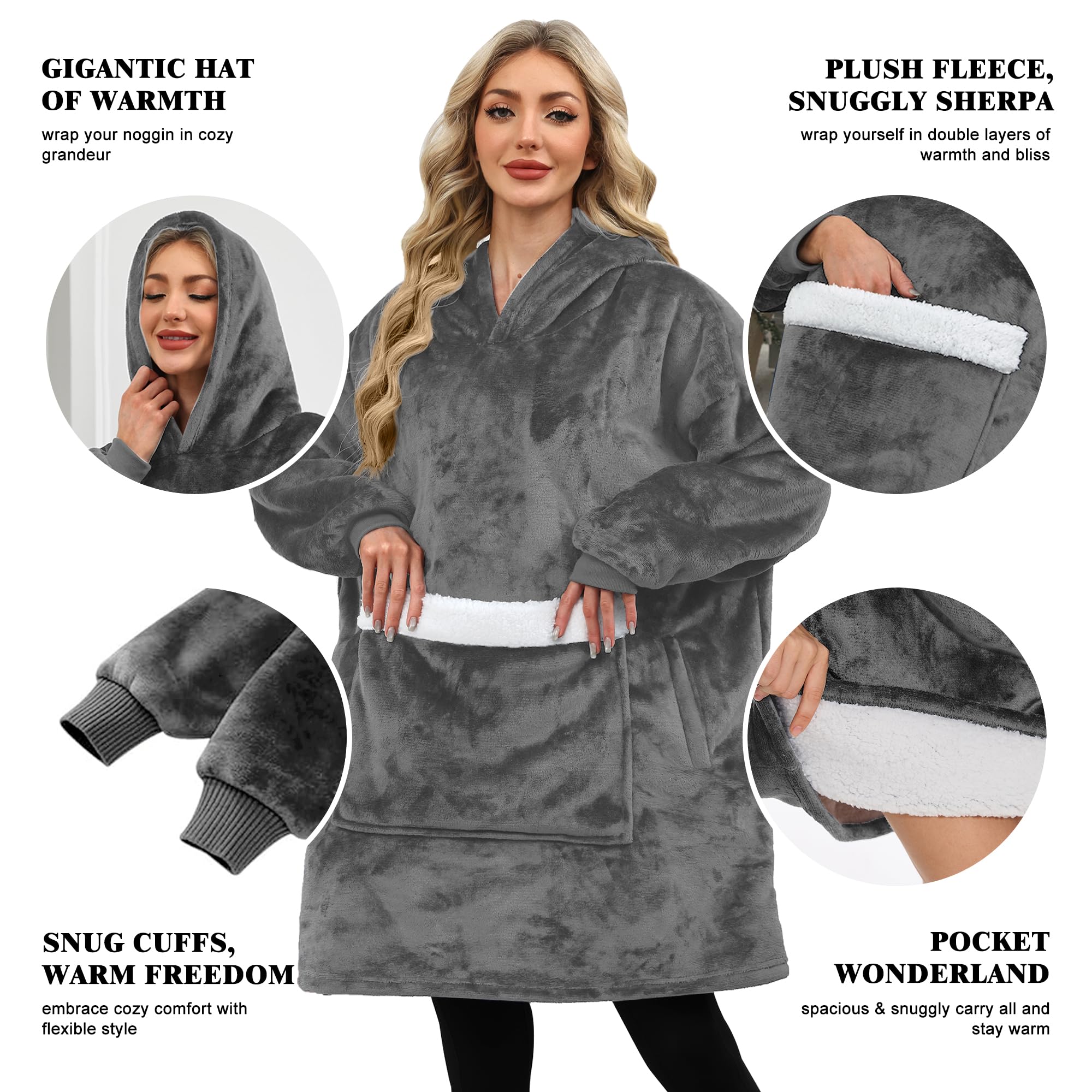 Wearable Blankets for Women, Hooded Blanket Sweatshirt as Christmas Birthday Gifts for Women, Cozy Sherpa Hoodie for Adult