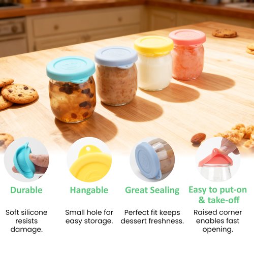 8 PCs Jar Lids Silicone for Petit Pot Pudding 4oz Dessert Jar, Airtight Reusable Replacement Lids, Leak-proof Colorful Jar Covers for Glass Jars, Food-Grade, Dishwasher Safe (Jars NOT Included)
