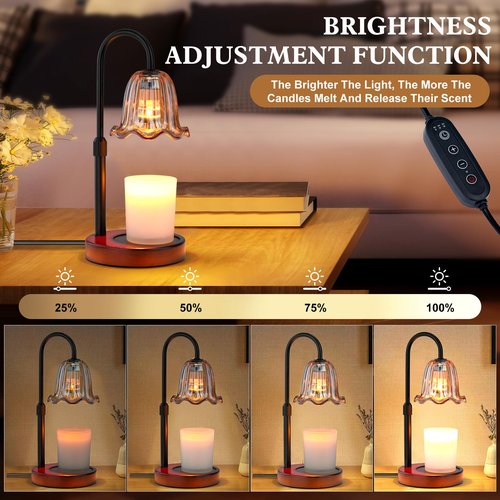 GOIUEDBZ Candle Warmer Lamp Electric: Timer Dimmer Candles Warming Jar Light - Height Adjustable Dimmable Warmers Lamps - Flower No Flame Lamps with Heat Warm Melt Wax - Home Bedroom Decor Table Light