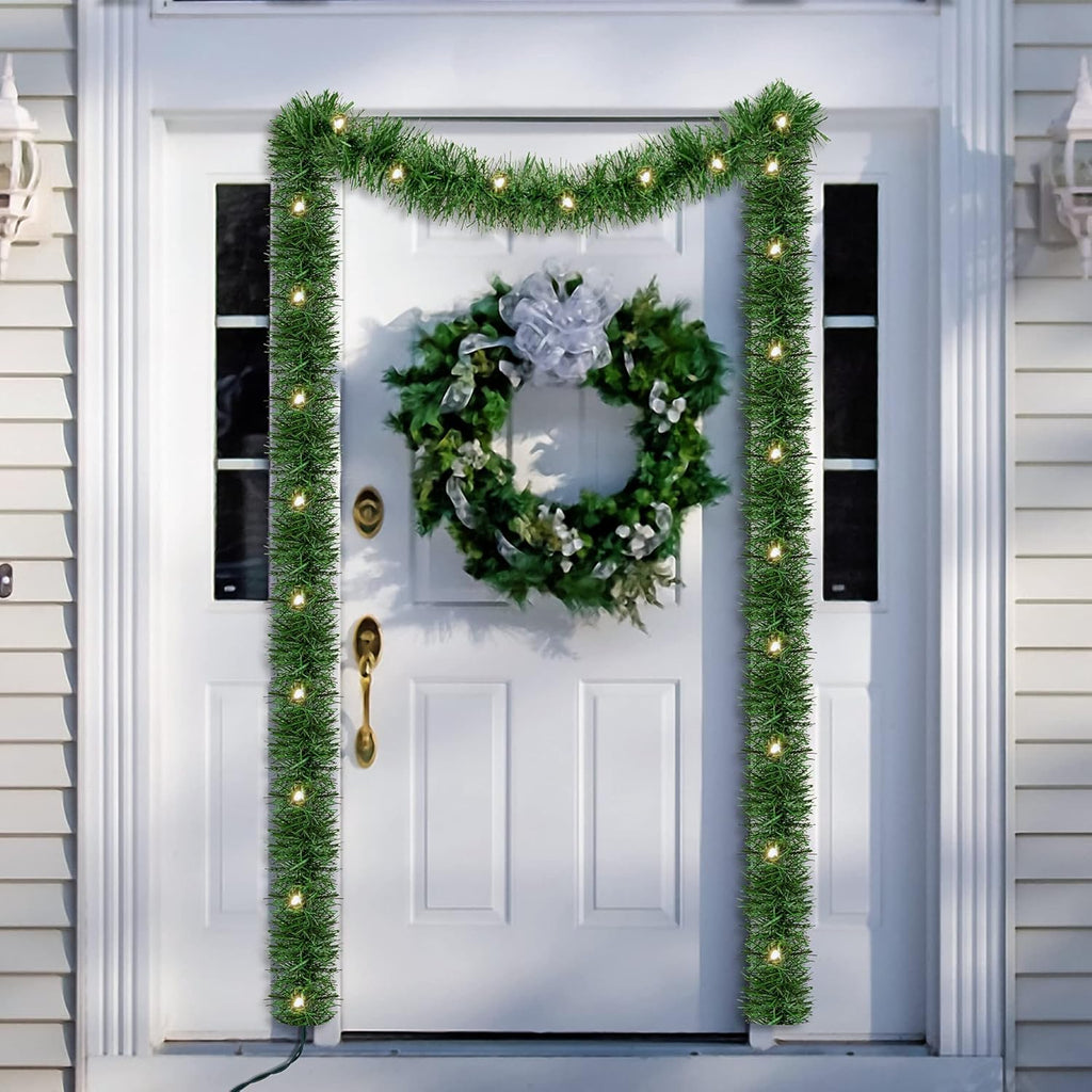 WATERGLIDE 49FT Lighted Christmas Garland - Pre-Lit Greenery with 100 Clear String Lights | Indoor/Outdoor Holiday Decor