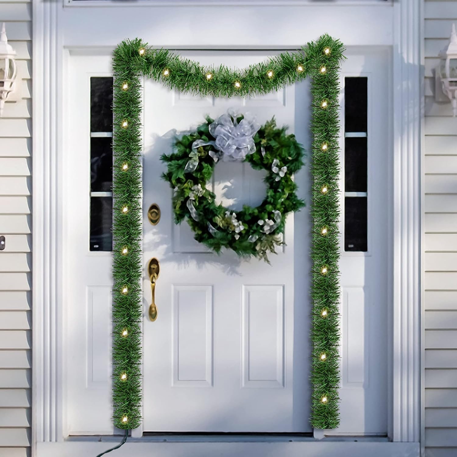 WATERGLIDE 49FT Lighted Christmas Garland - Pre-Lit Greenery with 100 Clear String Lights | Indoor/Outdoor Holiday Decor