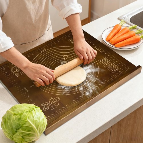 Kuabiz Wooden Pastry Board with Measurement 24'' x 20" Reversible Kneading Board with Side Lip and Engraved Ruler Bread Cutting Boards for Rolling Dough Baking Counter Top Kitchen (Brown)