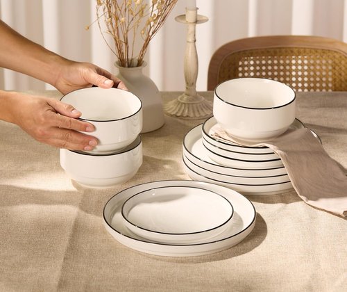 Cambridge Classics 12-Piece Ceramic Dinnerware Set - Round, Microwave & Dishwasher Safe, French Design
