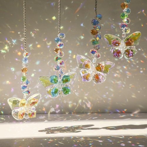HDCRYSTALGIFTS Crystal Butterfly Suncatchers - 4pcs Indoor Glass Decor for Rainbow-Making | Spring Home Garden Gift
