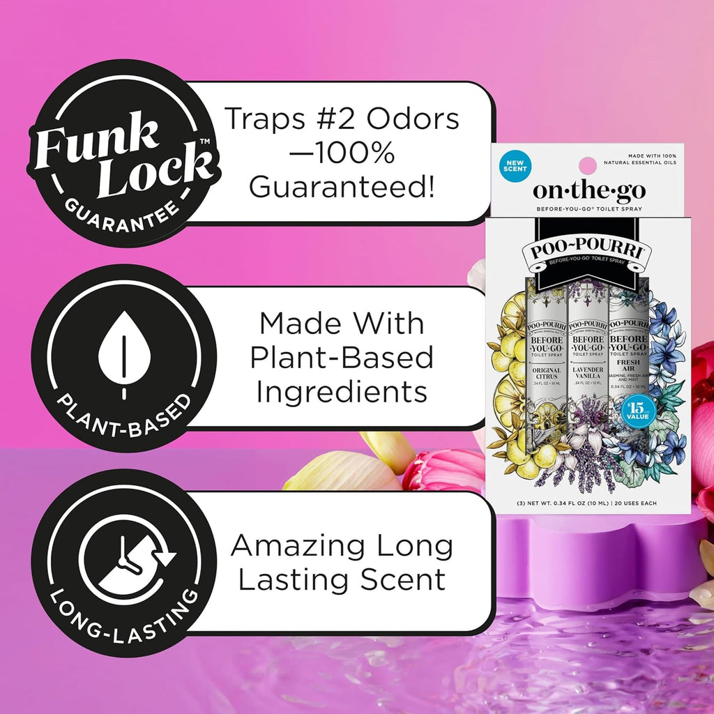 Poo-Pourri Before-You-Go Toilet Spray - Travel Essentials Variety Pack | 3 Scents, TSA Approved, 0.34 Fl Oz