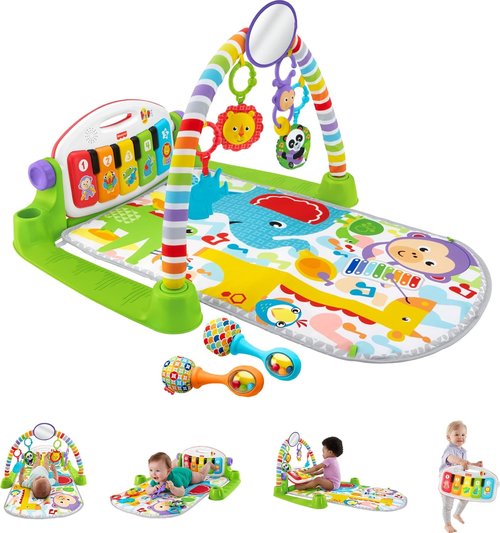 Fisher-Price Deluxe Kick & Play Piano Gym - Baby Playmat with 2 Soft Rattles for Newborns & Toddlers
