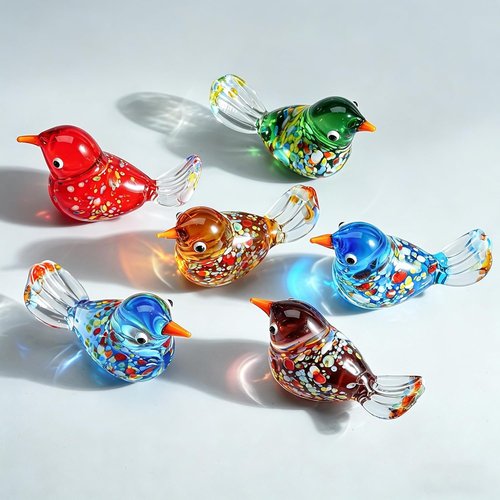 HDCRYSTALGIFTS Hand Blown Glass Bird Figurines - 6pcs Miniature Animal Statues for Home Decor | Unique Gifts for Mom