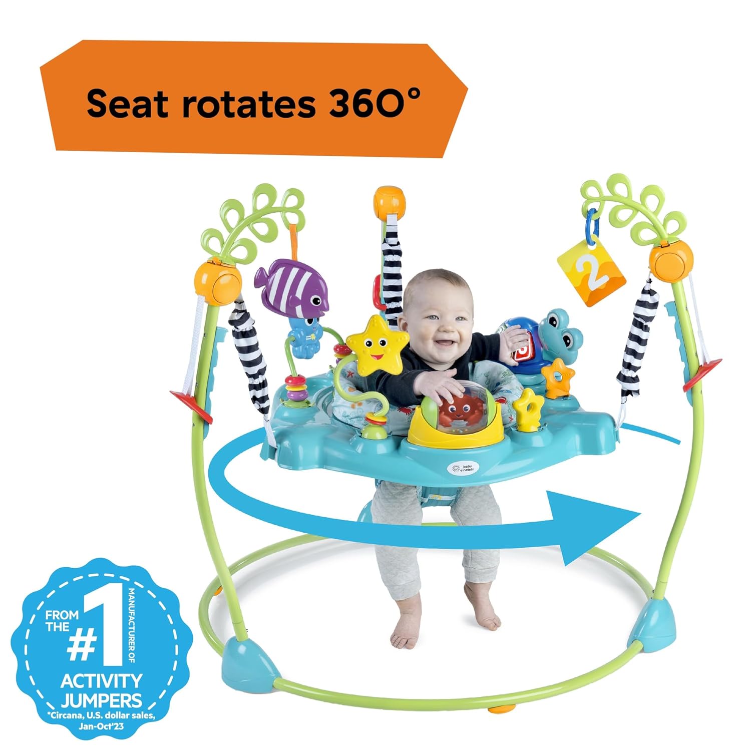 Baby Einstein Ocean Explorers 2-in-1 Activity Jumper & Floor Toy - Max Weight 25 lbs, Ages 6+ Months