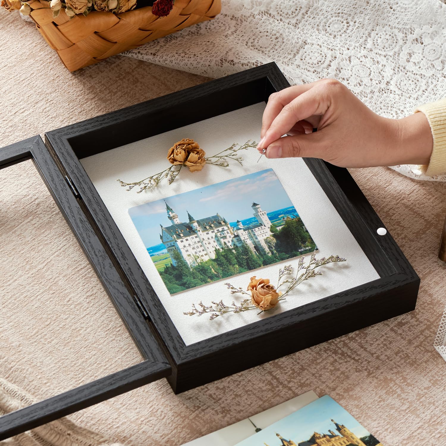 SPESFUTA 8x10 Deep Shadow Box Picture Frame Display Case with Linen Back and Stand,Real Glass Black Shadow Memory Box Frame 8x10 for Flower Baby Pet Wedding Photo Art Craft Memorial Wall Decor Gift