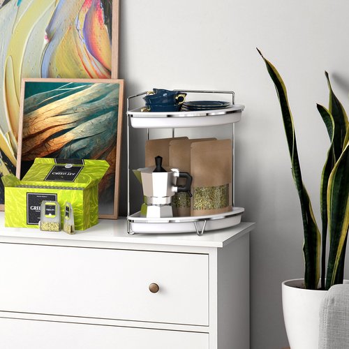 Simple Houseware 2-Tier Corner Bathroom Countertop Organizer, White