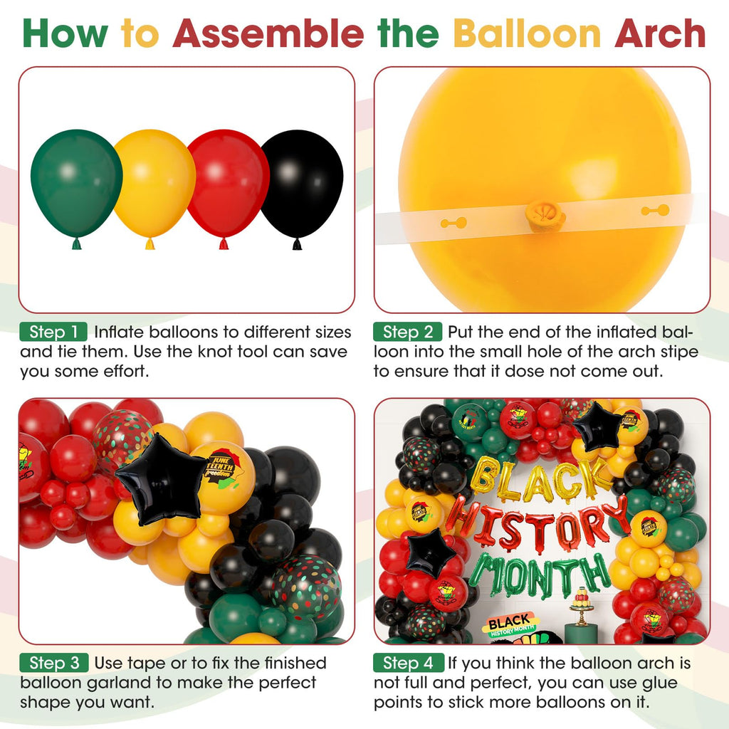Ouddy Life 154Pcs Black History Month Decorations, History Month Balloons with Green Red Yellow Black History Printed Letter Stars Foil Balloon for African American