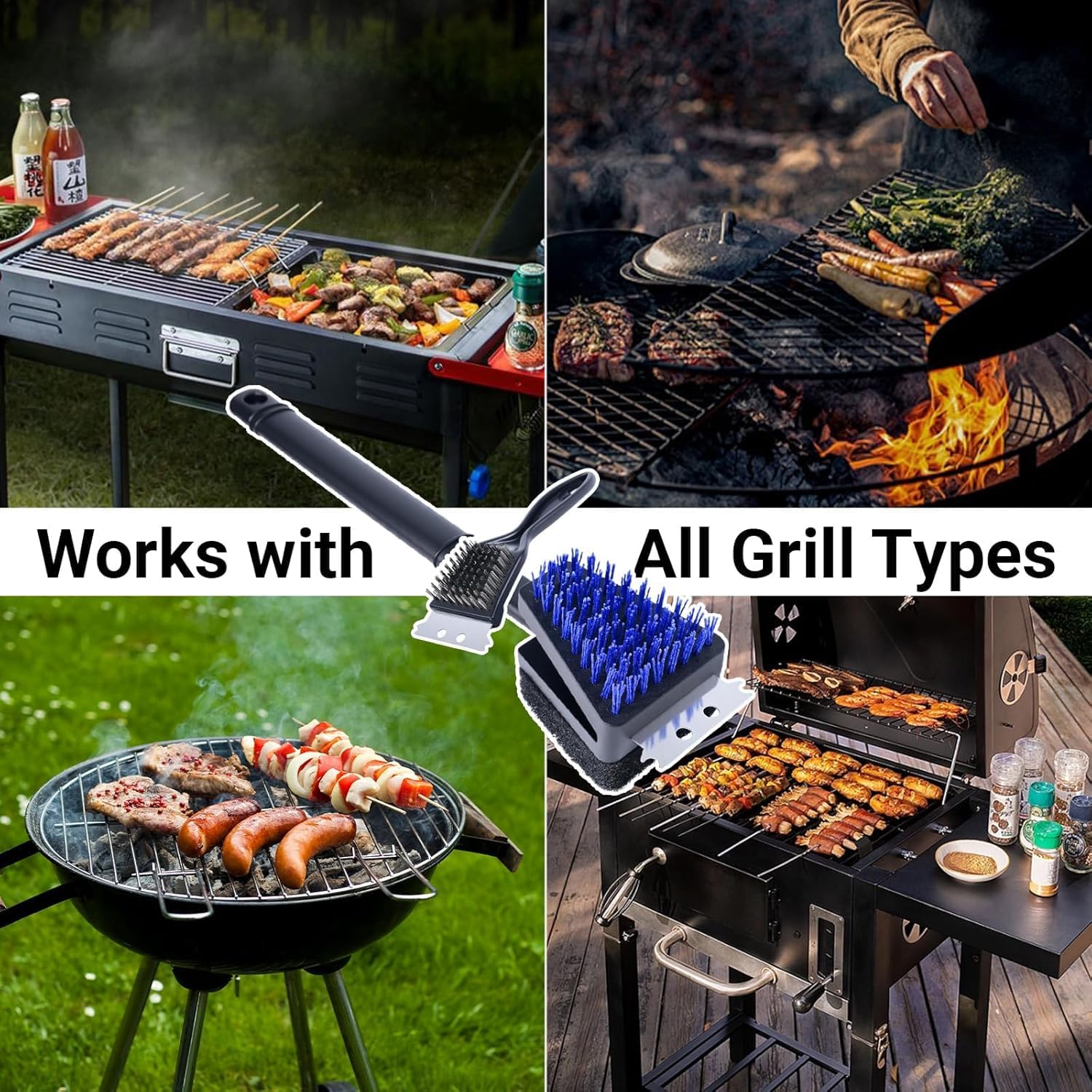 Skiennix Nylon Grill Brush - Safe Bristle-Free BBQ Cleaning Kit | 3-Piece Set for Outdoor Grills