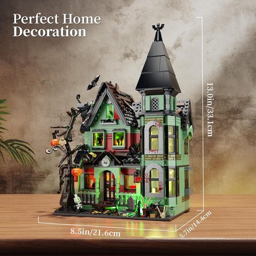 iATOM Haunted House Building Set - Halloween Mansion with Lights | Spooky Architecture for Adults, Gift Idea
