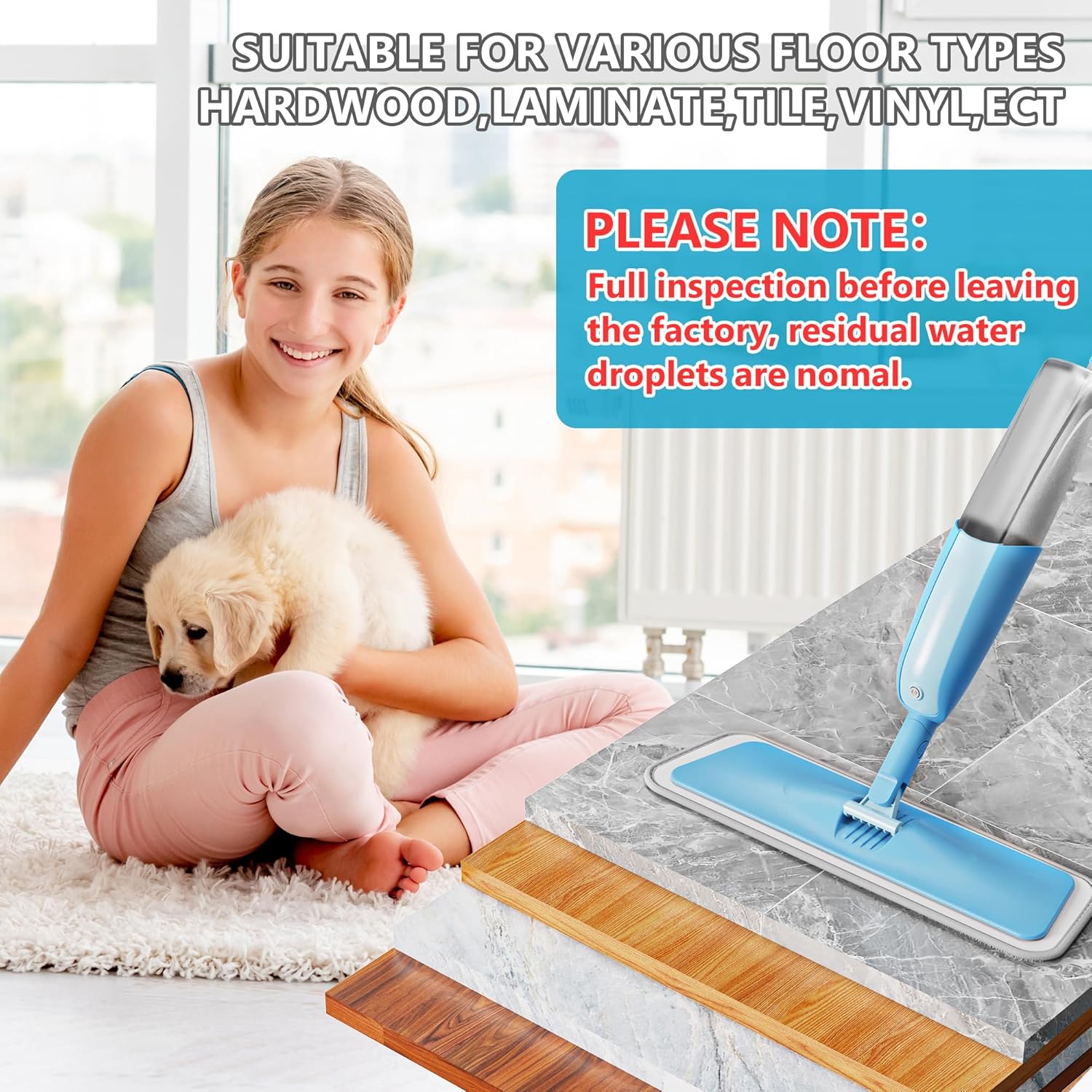 MEXERRIS Floor Mop - Spray Wet Mop for Hardwood Cleaning with 3 Washable Pads | Versatile for Wood, Laminate & Tile