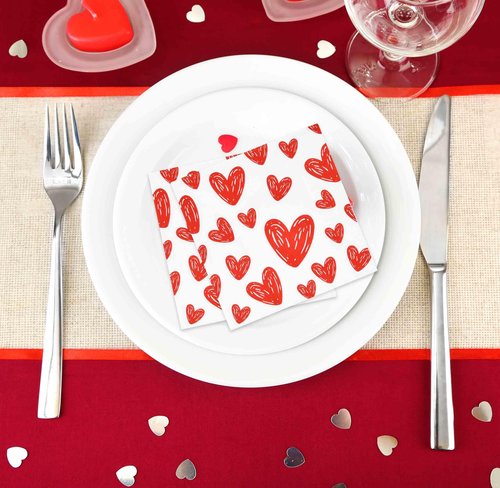 100 Red Heart Cocktail Beverage Napkins Disposable Paper Love Scribble Hearts Dessert Napkin for Valentine's Day Wedding Party Supplies Tableware Decor