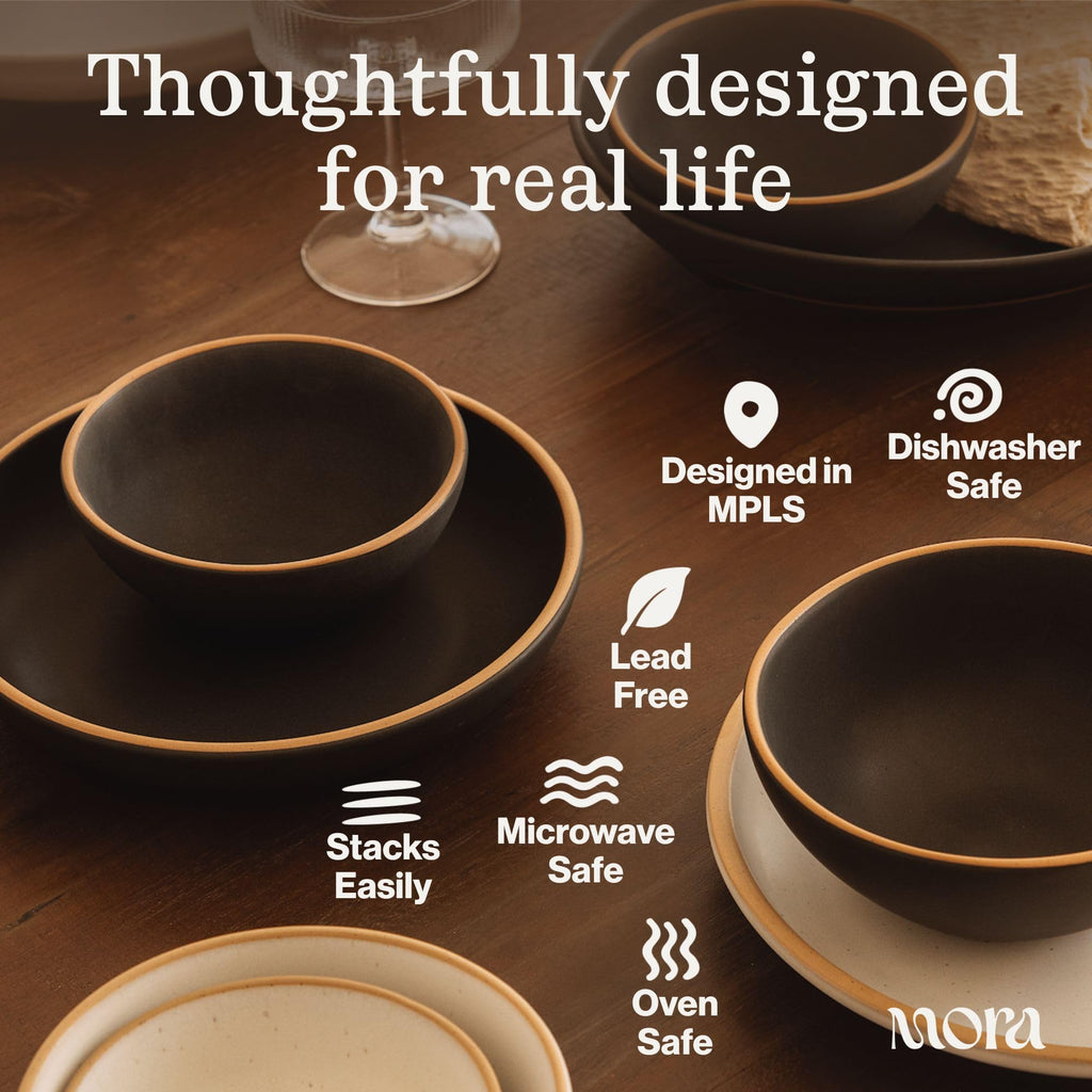 MORA Medium Bowls Set of 4, 28oz Ceramic Pottery Everyday Bowls - Microwave, Oven and Dishwasher Safe - Harvest